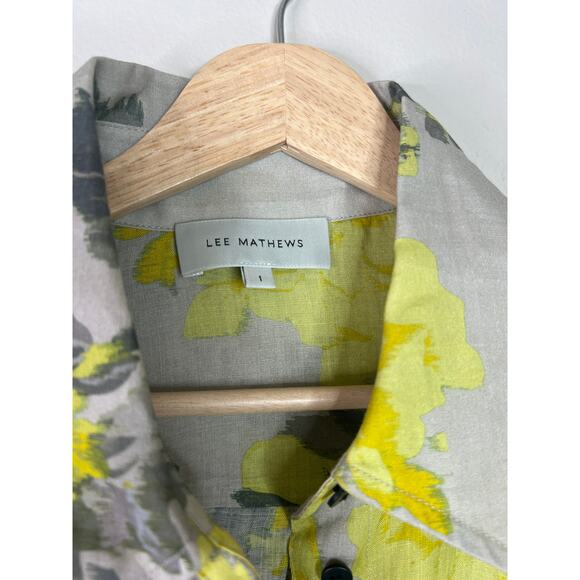 NEW Lee Mathews Lila Button Front Long Sleeve Floral Shirt Yellow Gray Size: 4 - Picture 4 of 7